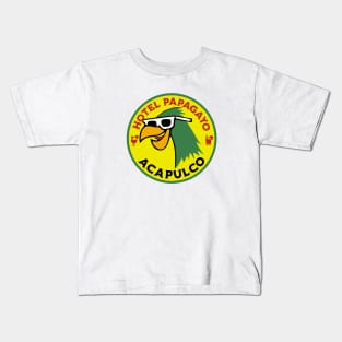 Hotel Papagayo Acapulco Mexico - Vintage Travel Sticker - Vintage Luggage Label Parrot Hotel Mexico Kids T-Shirt